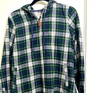 LL Bean M zip front plaid flannel hoodie